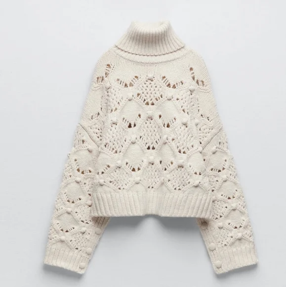 Zara * Cable Knit Sweater With Buttoned Cuffs - Picture 14 of 16